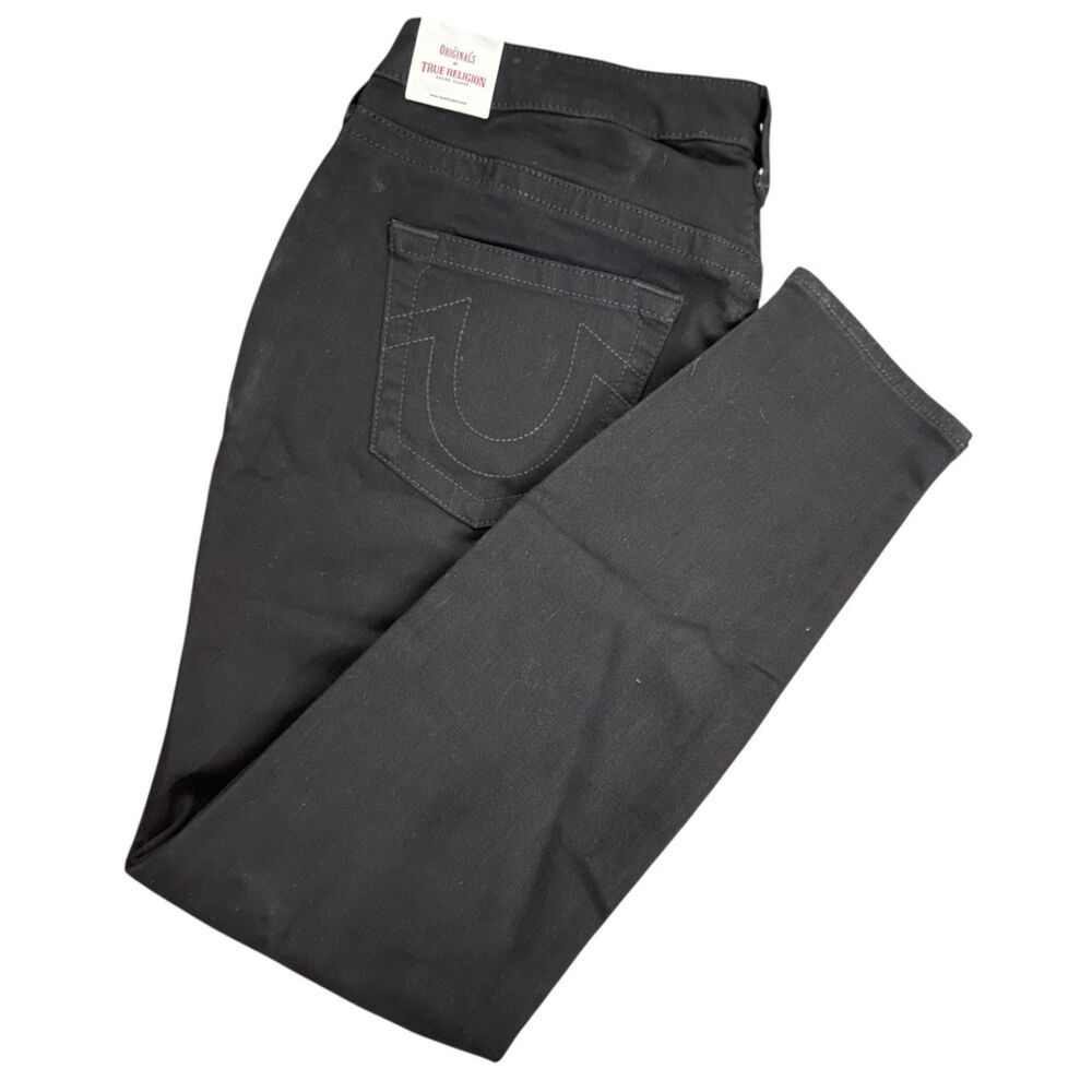 NWT True Religion Jennie Curvy Mid Rise Super Skinny Black Jeans Women's Size 34